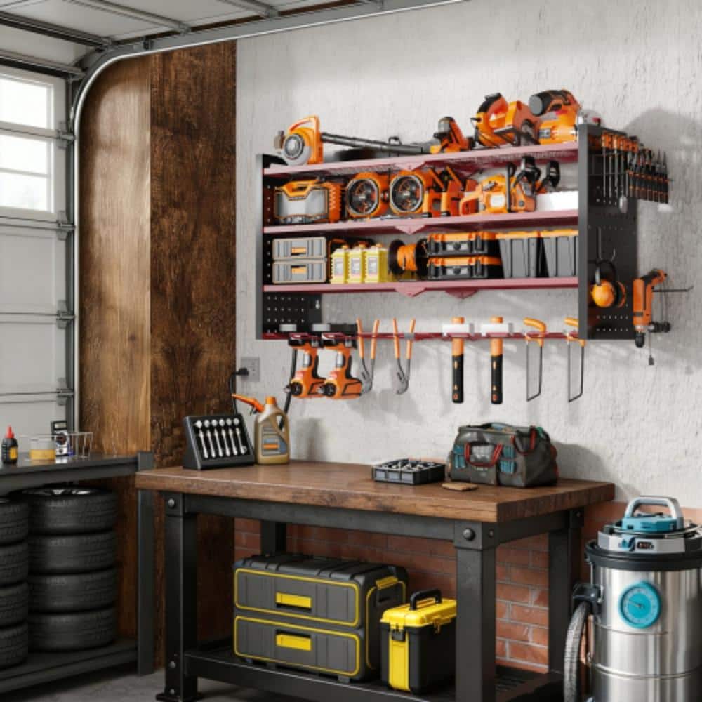 "33"" Wall-Mounted Power Tool Organizer with Charging Station, 8-Outlet Drill Rack for Garage" price history on PriceWatchPro