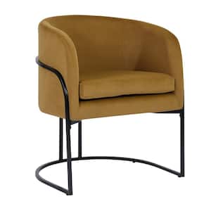 Leisure Brown with Black Paintting Frame Ochre Stylish Button Velvet Armchair