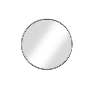 Medium Round Pewter Hooks Modern Mirror (30 in. H x 30 in. W)