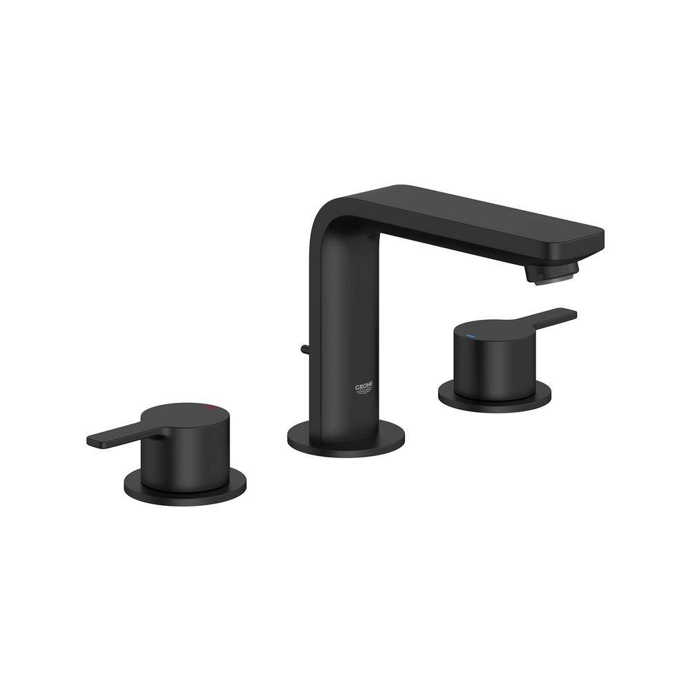 GROHE Lineare 8 in. Widespread 2Handle Bathroom Faucet with Drain Assembly in Matte Black