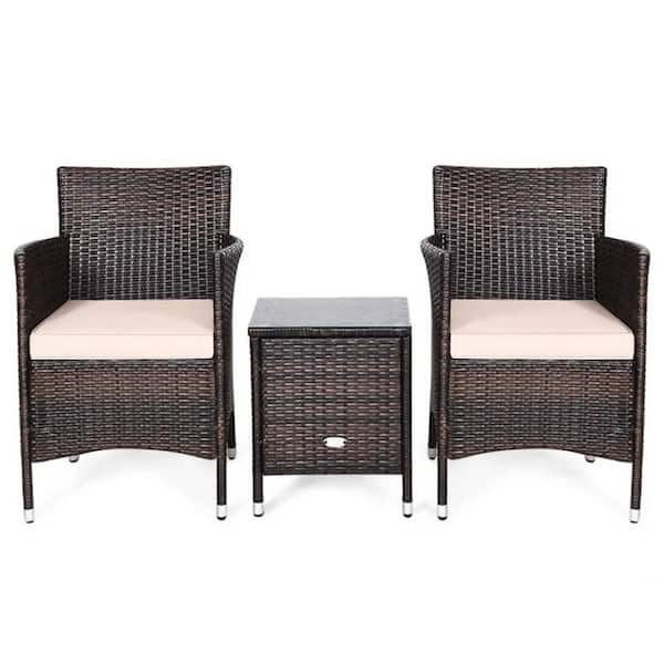 Cubilan Brown 3 Piece Wicker Outdoor Lounge Chair Without Sunshade with White Cushion