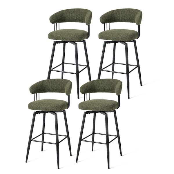 40.50 in. H Modern Hunter Green Fabric Swivel Bar Stool with Tapered Black Metal Legs(Set of 4)