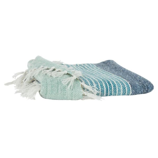 Blue/ Green Striped Polyethylene Throw Blanket