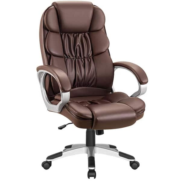 Executive Chair, High Back Leather Desk Chair w/ Retractable Footrest - Brown