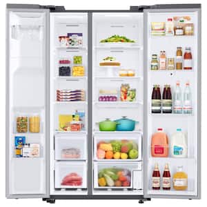36 in. 26.7 cu. ft. Smart Side by Side Refrigerator with Family Hub in Stainless Steel, Standard Depth