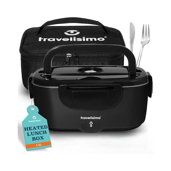 Unbranded 1. 5L Portable Stainless Steel Food Storage Container with Lids, 80W Electric Lunch Box 12/24/110V Self Heating in Black