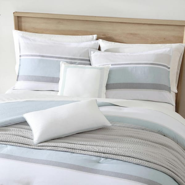 Nautica Eastport 5-Piece Blue Striped Cotton King Comforter Bonus