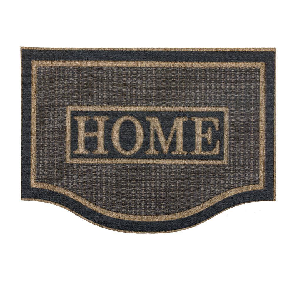 Gray and Beige Rubber Outdoor Rectangular Doormat