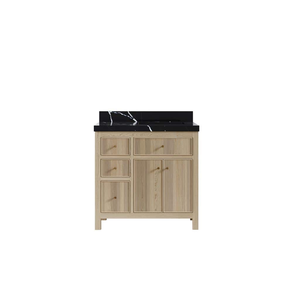 Sonoma Oak 36 in. W x 22 in. D x 36 in. H Single Right Offset Sink Bath Vanity White Oak with 2 in. Calcutta Black Top price history on PriceWatchPro