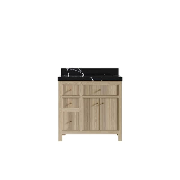 Willow Collections Sonoma Oak 36 in. W x 22 in. D x 36 in. H Single Right Offset Sink Bath Vanity White Oak with 2 in. Calcutta Black Top