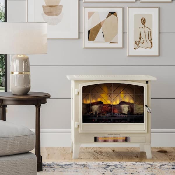 24 in. 1000 sq. ft. Infrared Smart Wi-Fi Controlled Freestanding Electric Stove Heater in Cream