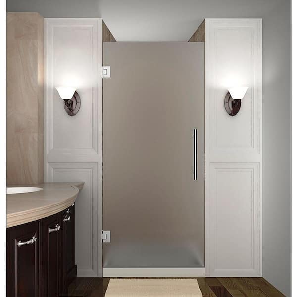 Aston Cascadia 35 in. x 72 in. Completely Frameless Hinged Shower Door with Frosted Glass in Chrome