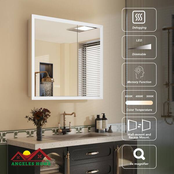 ANGELES HOME 48 in. W x 32 in. H Rectangular Aluminum Anti-Fog LED Medicine Cabinet with Mirror