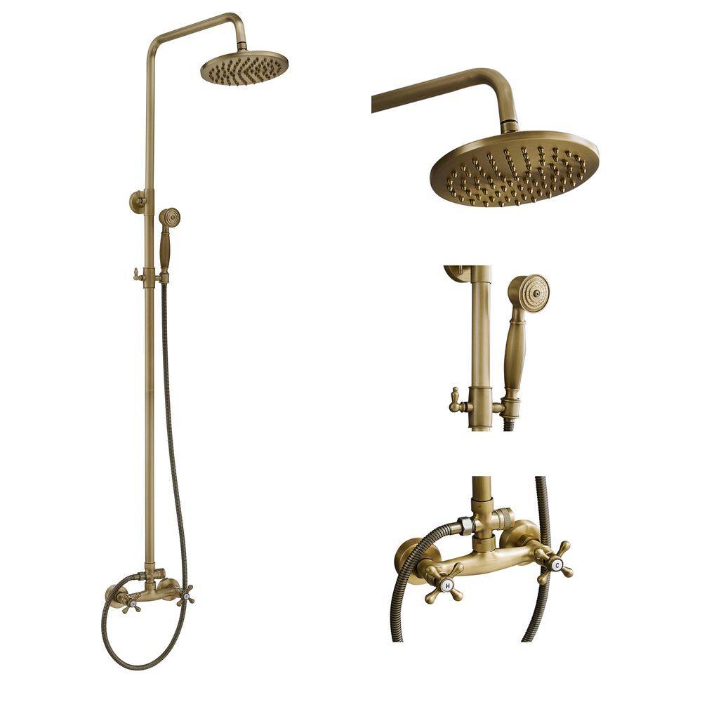 2-Spray Outdoor Wall Bar Shower Kit 8 in. Round Rain Shower Head with Hand Shower and 2 Cross Knobs in Antique price history on PriceWatchPro