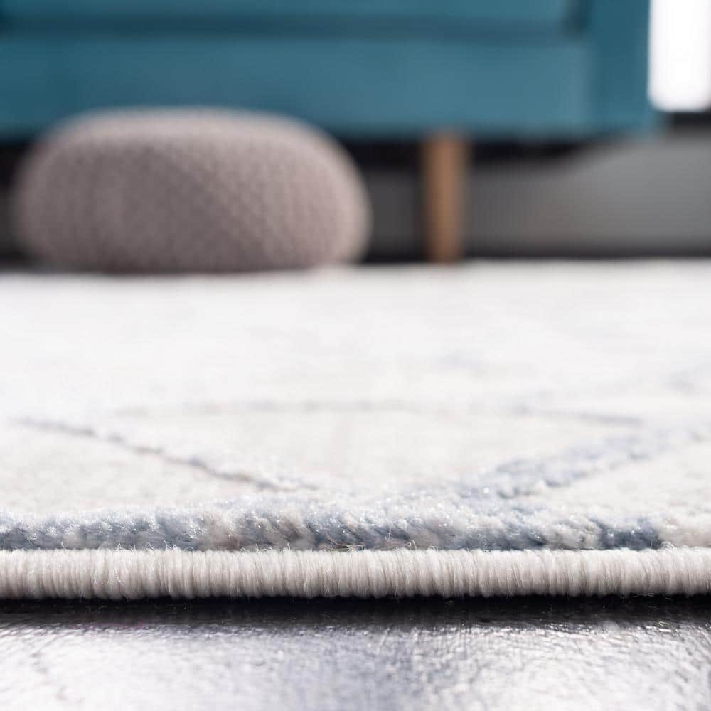Amelia 9' Round Grey and Blue Geometric Area Rug
