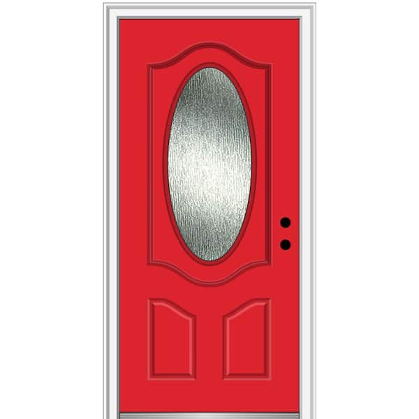MMI Door 36 in. x 80 in. Left-Hand Inswing Rain Glass Red Saffron Fiberglass Prehung Front Door on 4-9/16 in. Frame
