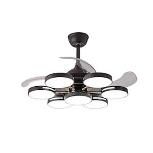 48 in. 6-Light Black Indoor Ceiling Fan with Remote, Smart Integrated LED Retractable Ceiling Fan for Living Room