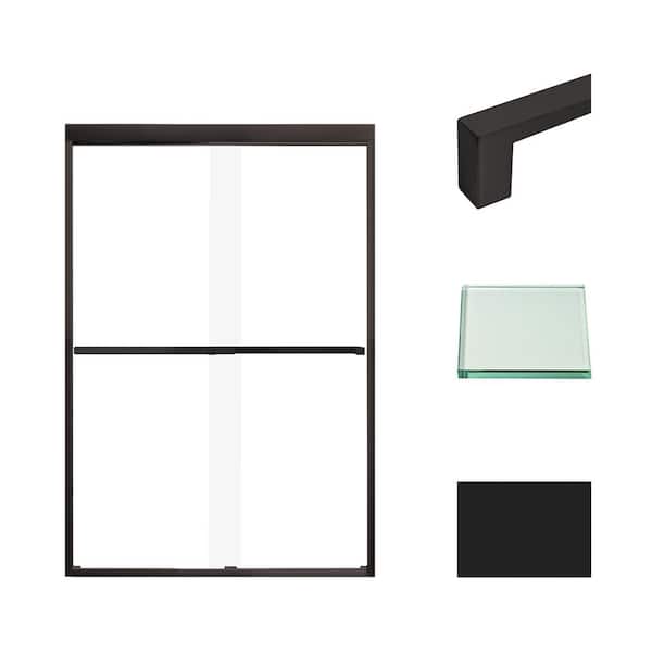 Transolid Frederick 47 in. W x 70 in. H Sliding Semi-Frameless Shower Door in Matte Black with Clear Glass