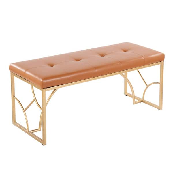 Lumisource Constellation Camel Faux Leather and Gold Metal 43.5 in. Brown Bedroom Bench (21 x 43.5 x 18)