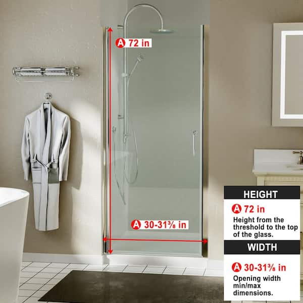 30 in. W x 72 in. H Frameless Glass Shower Doors Clear Glass in Brushed Nickel