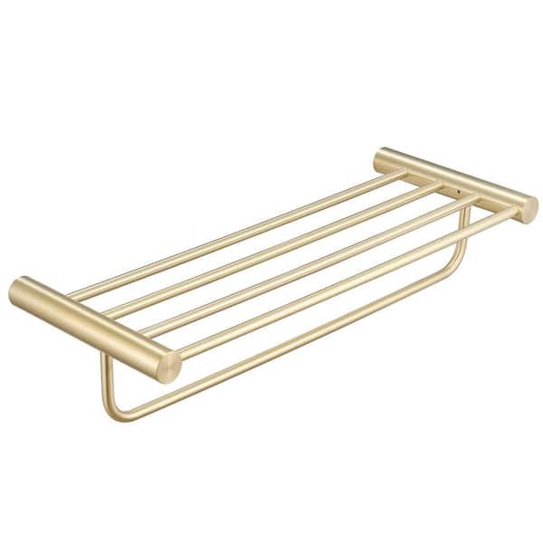 5-Towel Racks Wall-Mount Bathroom Towel Rack, 24 in. Towel Rack With Shelves in Brushed Gold