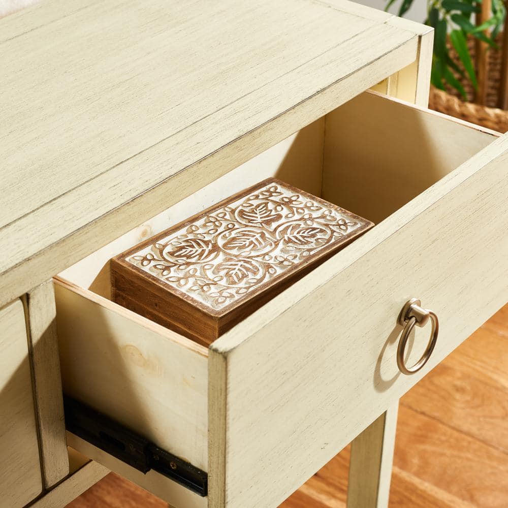 Antique White Wood and Metal Console Table with Storage