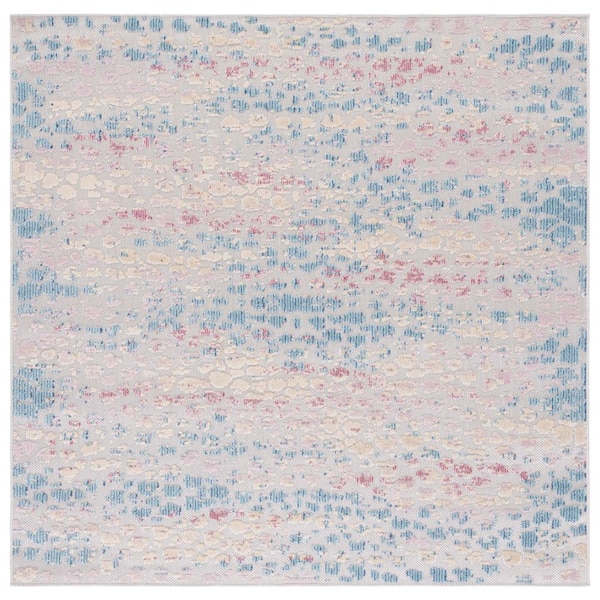 Cabana Aqua/Pink 7 ft. x 7 ft. High-Low Abstract Indoor/Outdoor Square Area Rug