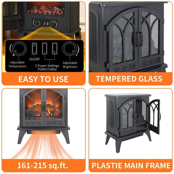 24 in. Freestanding Infrared Quartz Electric Fireplace Stove 400 sq. ft. 3D Flame,Remote Control, Black