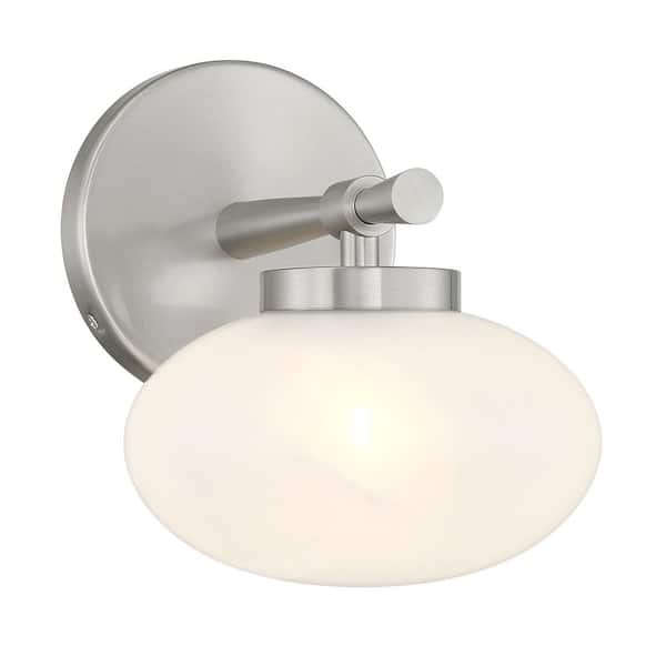 Barrow 6.75 in. W x 8 in. H 1-Light Satin Nickel Dimmable Wall Sconce with Strie Glass Shade