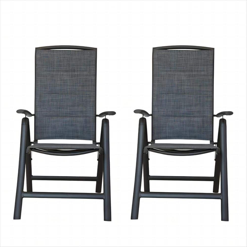 Dark Brown Aluminium Folding Patio Chairs, Adjustable High Backrest, Reclin