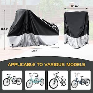 Adult Tricycle Trike Cover 75 in. L x 30 in. W x 44 in. H with Storage Bag, Bicycle/Motorcycle Storage Cover,White&Black