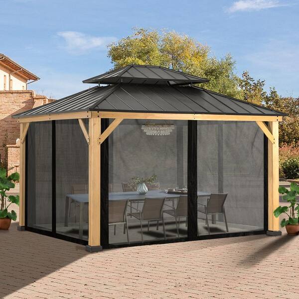 Wood Gazebo with Mosquito Netting 