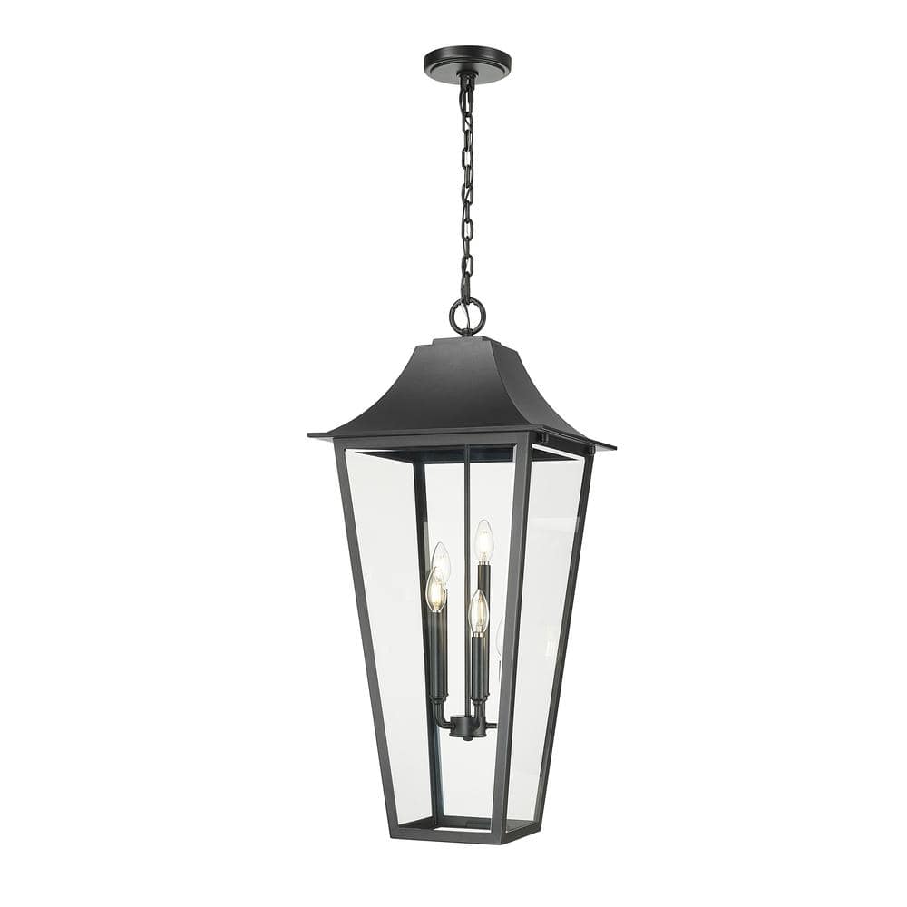 Gannon 35.75 in. 5-light Black Dimmable Outdoor Pendant-Light with Clear Be