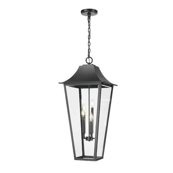 Gannon 35.75 in. 5-light Black Dimmable Outdoor Pendant-Light with Clear Beveled Glass with no bulbs included