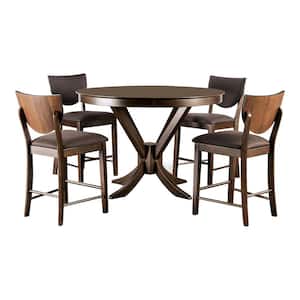 Raven 5-Piece Walnut and Dark Chocolate Solid Wood Top Round Counter Height Table Set (Seats 4)