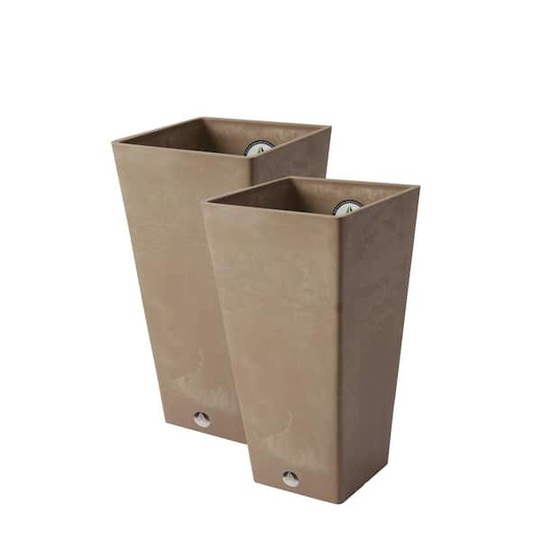 Unbranded Valencia 10 in. x 20 in. H Taupe Plastic Square Planters (2-Pack)