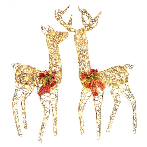 43.2 in. Height 2 PCS Pre-lit Christmas Reindeer Family Deer Xmas Decoration with 200 LED Lights