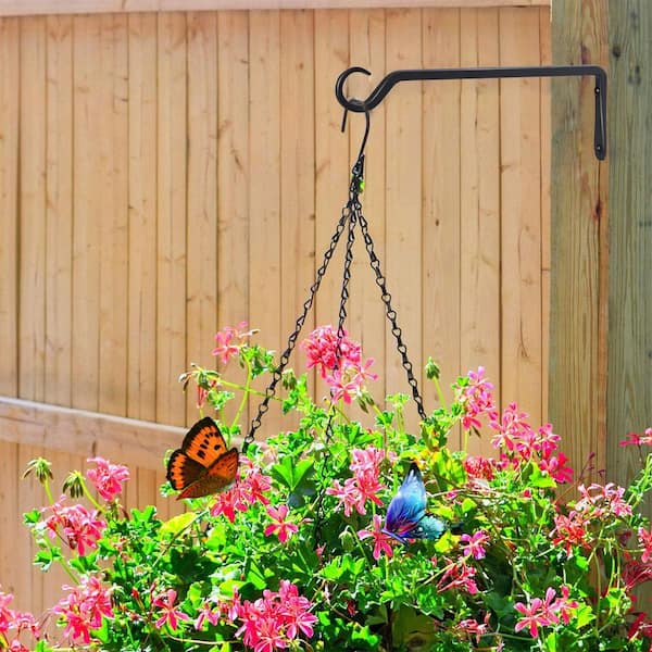 OGETFUUR 12 in. Black Metal Hanging Plant Hanger, Bird Feeder Hanger for Indoor and Outdoor (4-Pack)