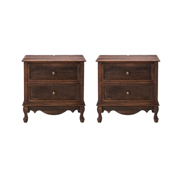 Elpenor 24"Wx16"Dx24"H Tall 2 - Drawer Walnut Nightstand Set of 2