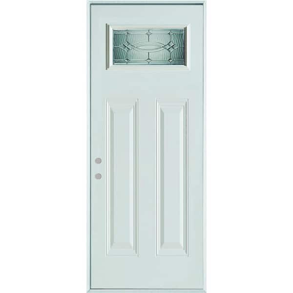 Stanley Doors 36 in. x 80 in. Diamanti Classic Zinc Rectangular Lite 2-Panel Painted White Right-Hand Inswing Steel Prehung Front Door