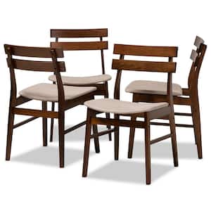 Devlin Light Beige and Walnut Fabric Dining Chair (Set of 4)