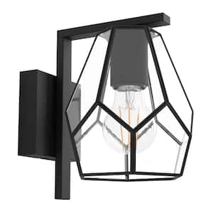 Mardyke 7.68 in. W x 8.15 in. H 1-Light Structured Black Wall Sconce with Clear Glass Shade