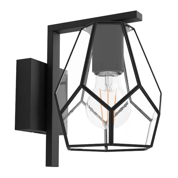 Eglo Mardyke 7.68 in. W x 8.15 in. H 1-Light Structured Black Wall Sconce with Clear Glass Shade