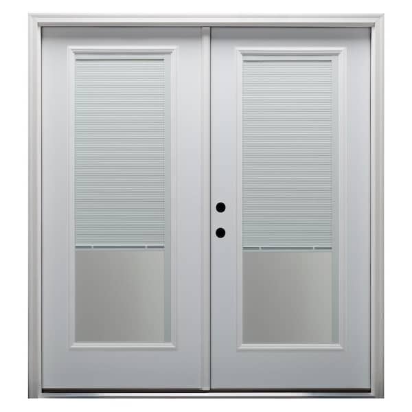 MMI DOOR 64 in. x 80 in. Internal Blinds Right-Hand Inswing Full Lite Clear Low-E Primed Fiberglass Smooth Prehung Front Door