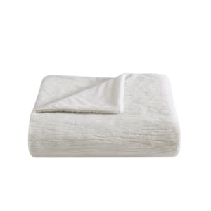 Sculpted Lines Faux Fur Natural White Microfiber 60 in. X 50 in. Throw Blanket