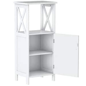 16 in. W White Bathroom Floor Storage Linen Cabinet Organizer with Adjustable Door Shelf