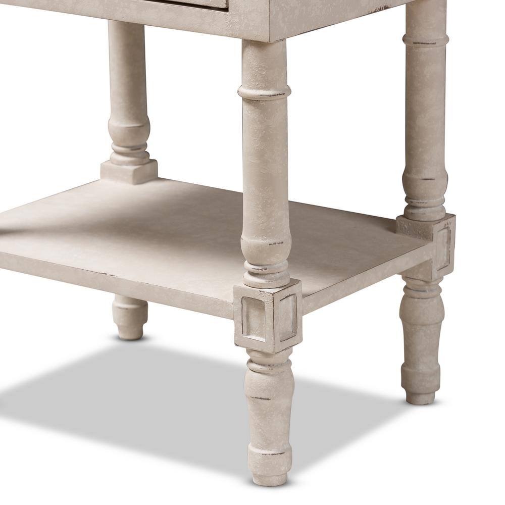 Whitewashed Farmhouse Charm 2-Drawer Nightstand with Bronze Pulls