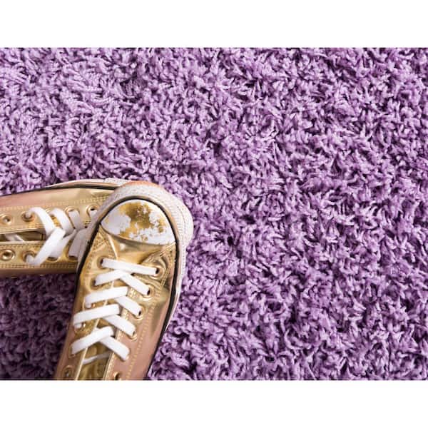 Solid Shag Collection Area Rug (2 ft. 7 in. x 19 ft. 8 in. Runner Lilac)