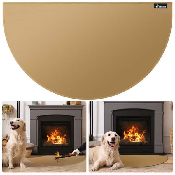 Angel Sar 3.5 ft. x 2 ft. Brown Half Round Hearth Rug, Fireproof Fireplace Mat Protects Floors from Sparks Embers