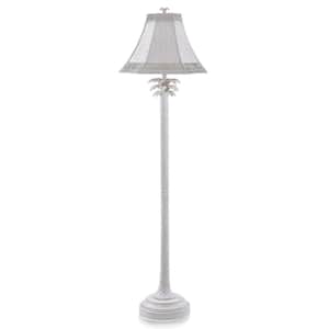 62 in. White Wash Floor Lamp with Rattan Shade